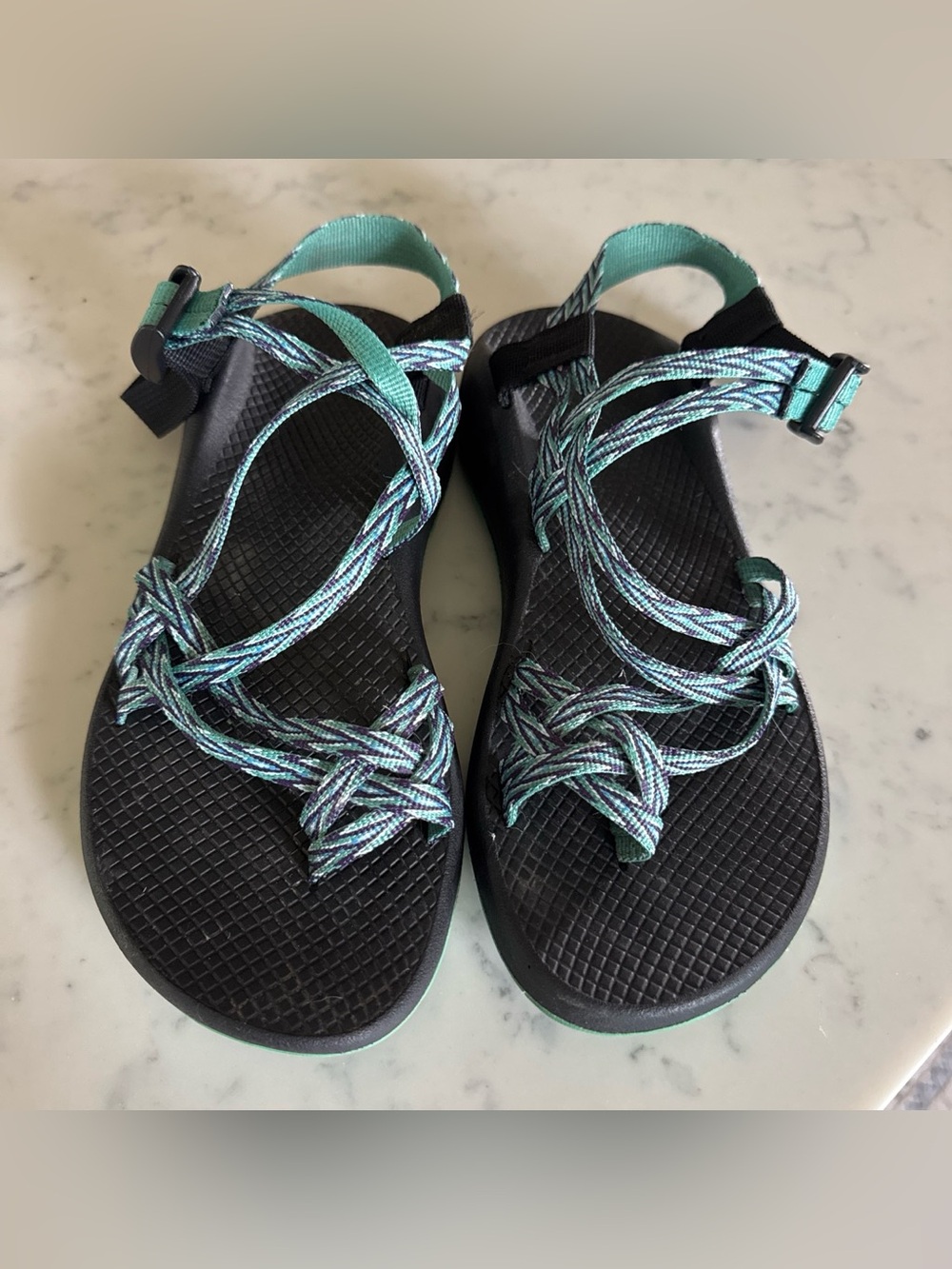 Chaco Women's Black Sandals with Teal Strappy Rope